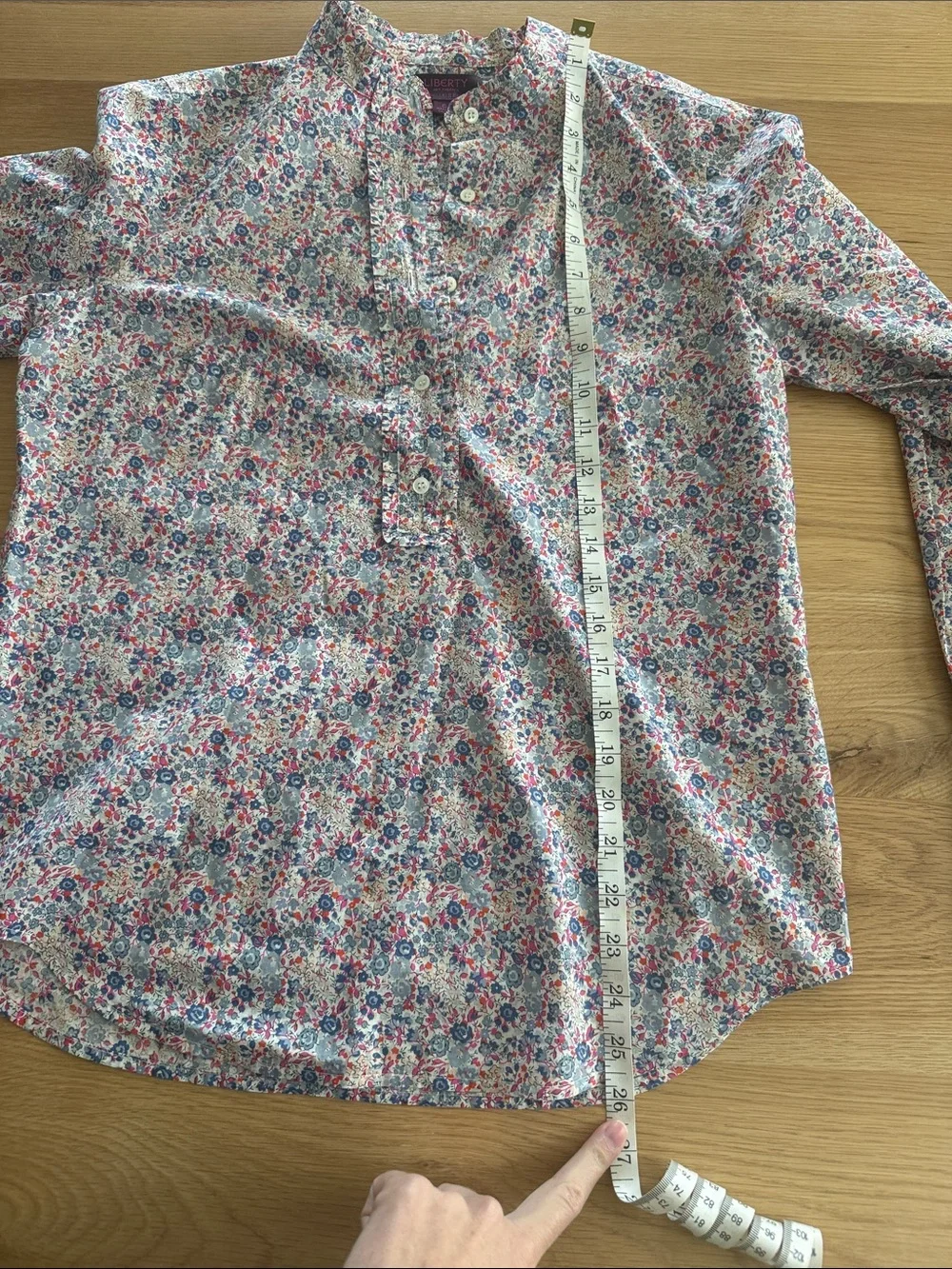 J. Crew Pink and Blue Floral Ruffle Band-Collar Popover Button-Up Blouse
